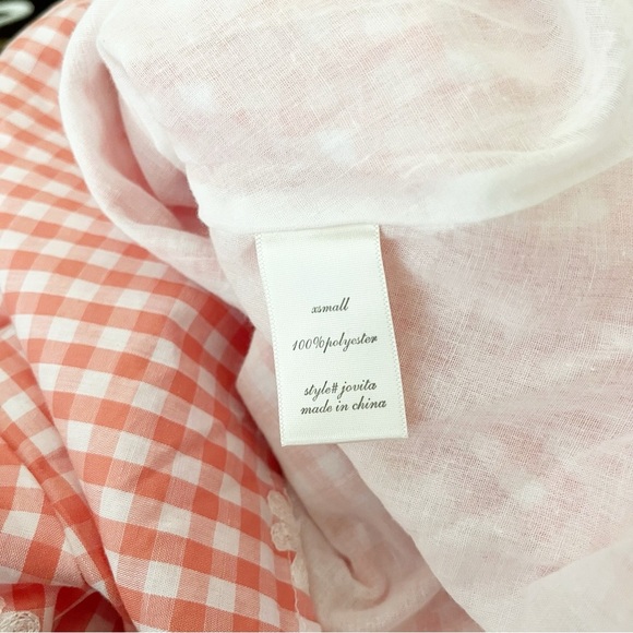 Altar'd State Short Dress Women's Size XS Pink White Daisy GIngham Puff Sleeves - Picture 5 of 6